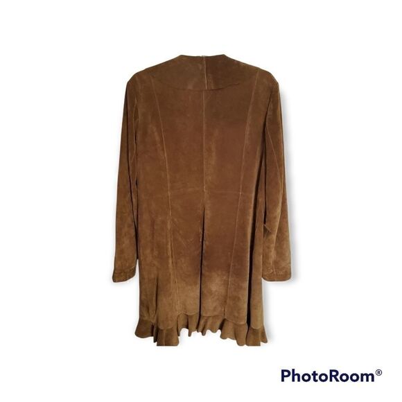 Saguaro Tobacco Suede Leather Ruffle Trim Coat - Picture 2 of 7
